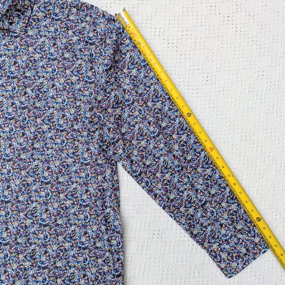 Alan Flusser Shirt Men's XXL Blue Floral Casual Cotton Button Up Long Sleeve - Picture 8 of 9